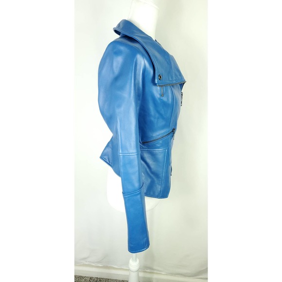 G.I.L.I. Leather Blue Moto Jacket Womens Size 2 - Picture 3 of 7